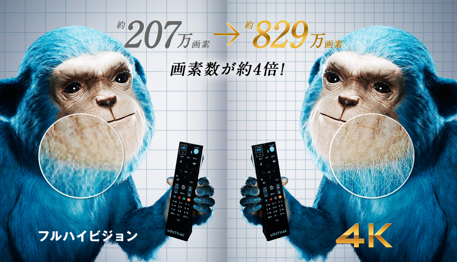 約207万画素から約829万画素へ 画素数が約4倍！フルハイビジョン 4K